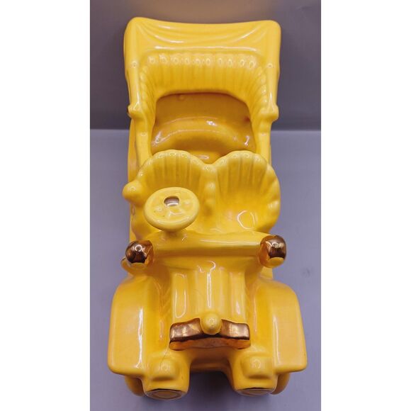 Oriole Brand Vintage Mustard Yellow with Gold Trim Convertible Car Planter - Picture 6 of 15